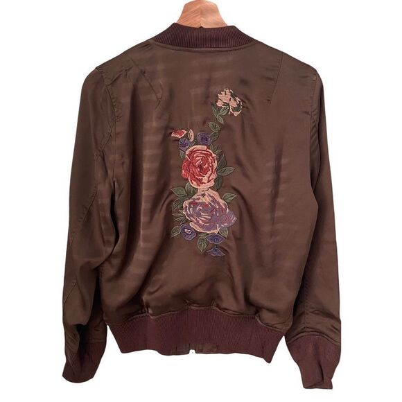 NEW Olivaceous Floral Embroidered Satin Bomber Jacket in Size Small - Picture 4 of 10